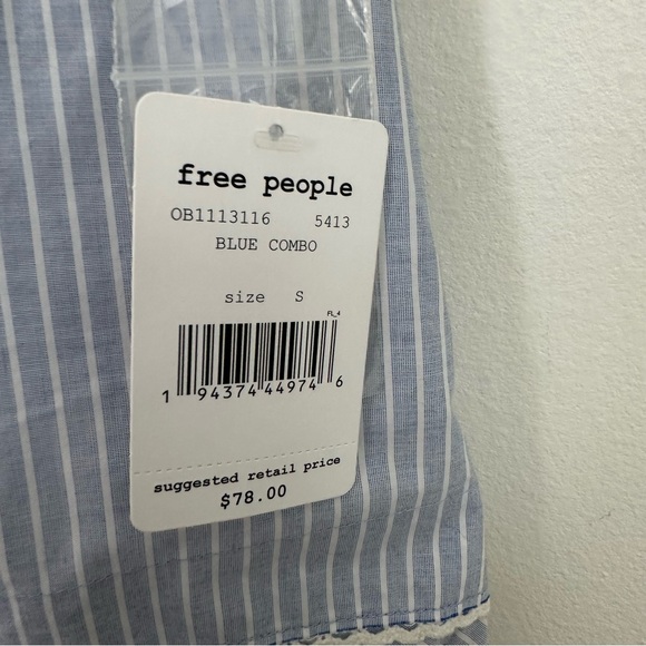 NWT FREE PEOPLE GOOD FEELS BLUE STRIPED PEPLUM TOP SIZE S - Picture 4 of 7